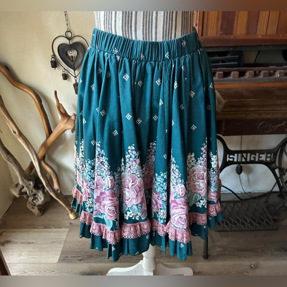 Vintage 80s Cotton Hand Made 2 Piece Western Dancing Set Size L Fit And Flare - Picture 7 of 9